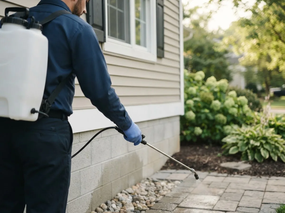 Pest control technician inspecting a home in Burnett, WI